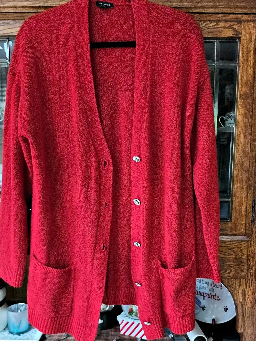 Talbots Jewel Button Cardigan Red Size Large